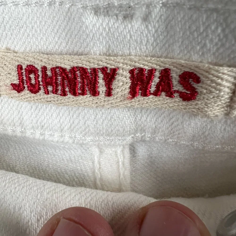 Johnny Was Sevilla Cropped‎ Wide Leg Jean White Cotton Blend Denim Size 26